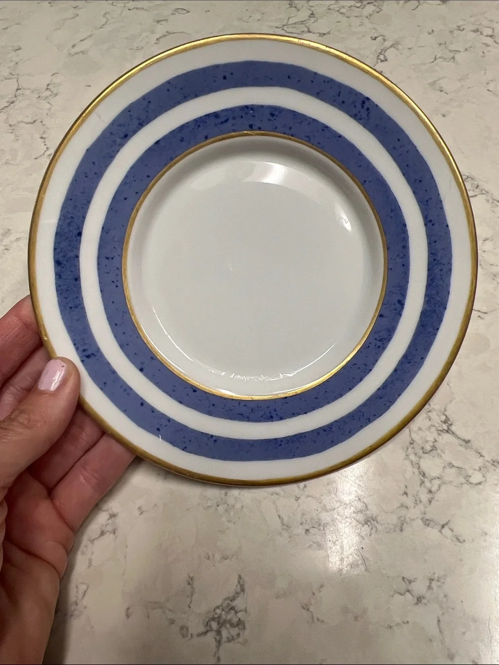 Crate & Barrel Elegant Blue & Gold Rim Porcelain small Plate